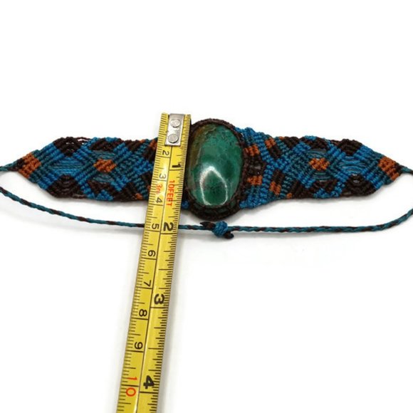 Handmade Bracelet Woven in Macrame Thread and Turquoise Natural Stone Spiritual - Picture 8 of 9
